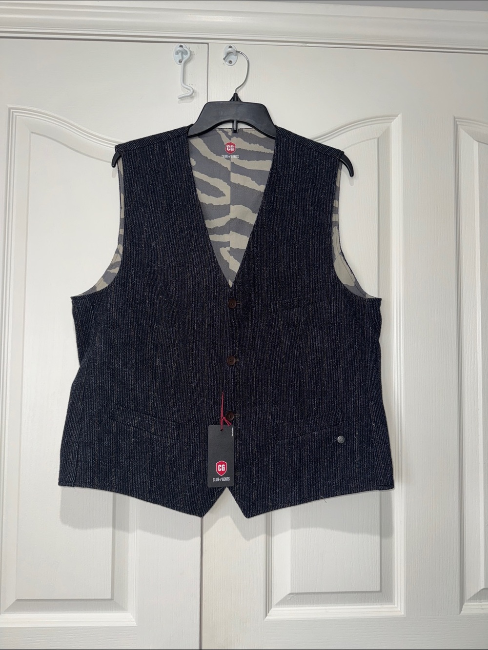 Club of Gents Mens Dark Charcoal Tweed Vest with zebra lining